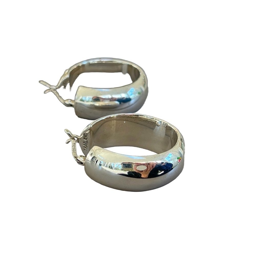 Solid Sterling Silver Chunky Hoop Earrings - Picture 10 of 11